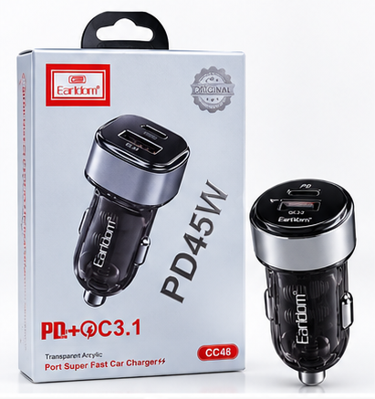 شارژر فندکی ارلدام مدل CC48 توان 45 وات PD با بدنه شفاف